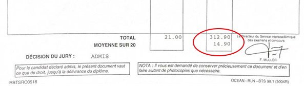 Bulletin relevé de notes de  pour son BTS PP